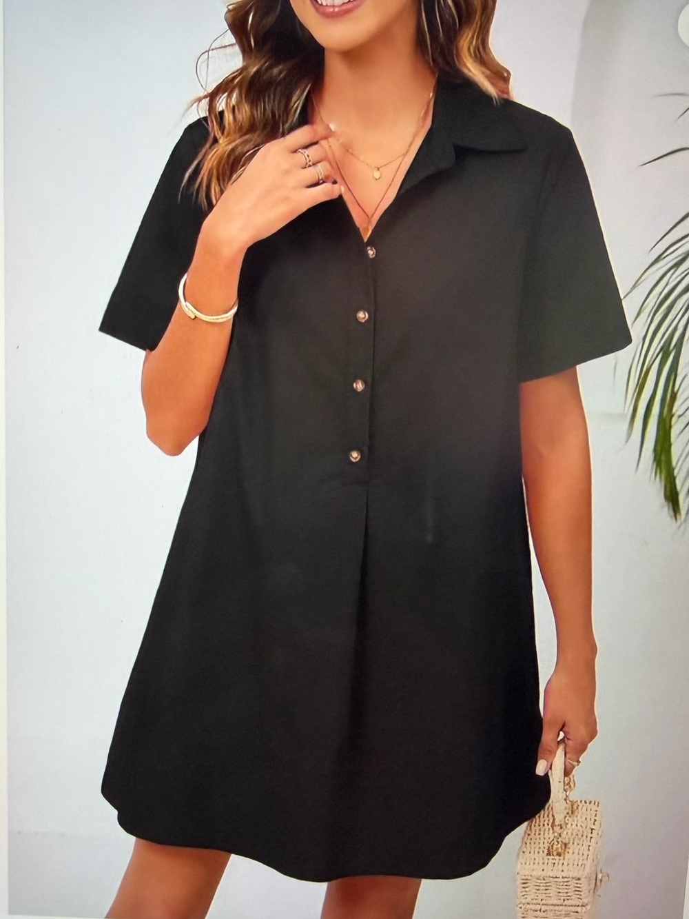 Black Shirt Button Oversized Short Sleeve Mini Dress - NWOT - Size L